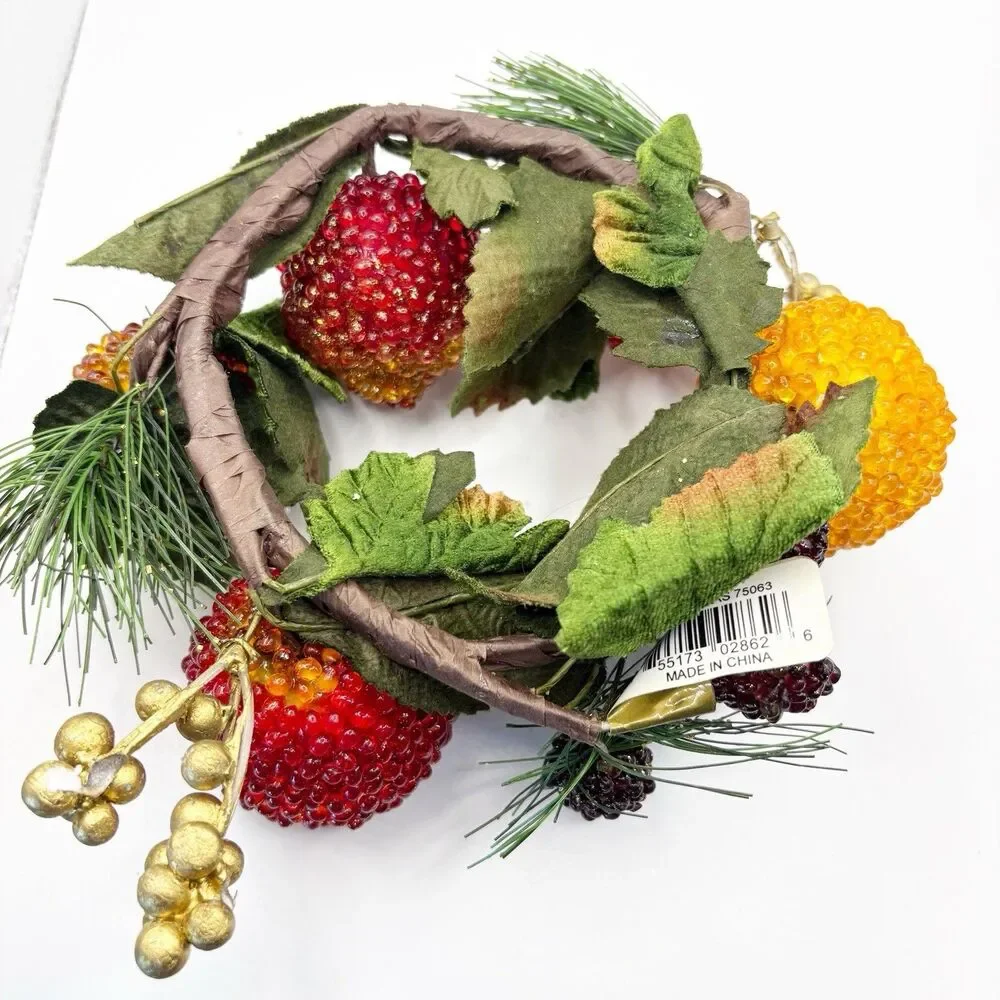 Vintage Beaded Frosted Fruit Candle Ring Christmas Decor Sparkling Holidays